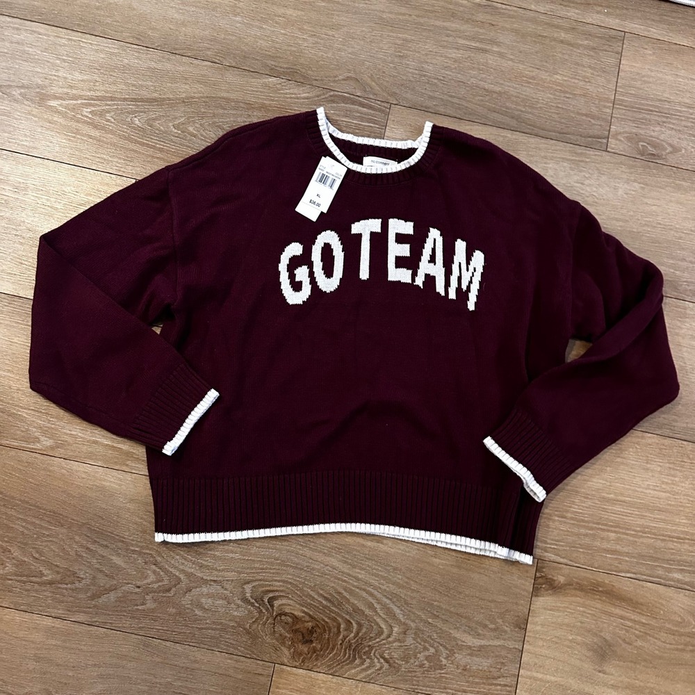 No Comment Go Team Crewneck Sweater XL Windsor Wine Burgundy Varsity Knit